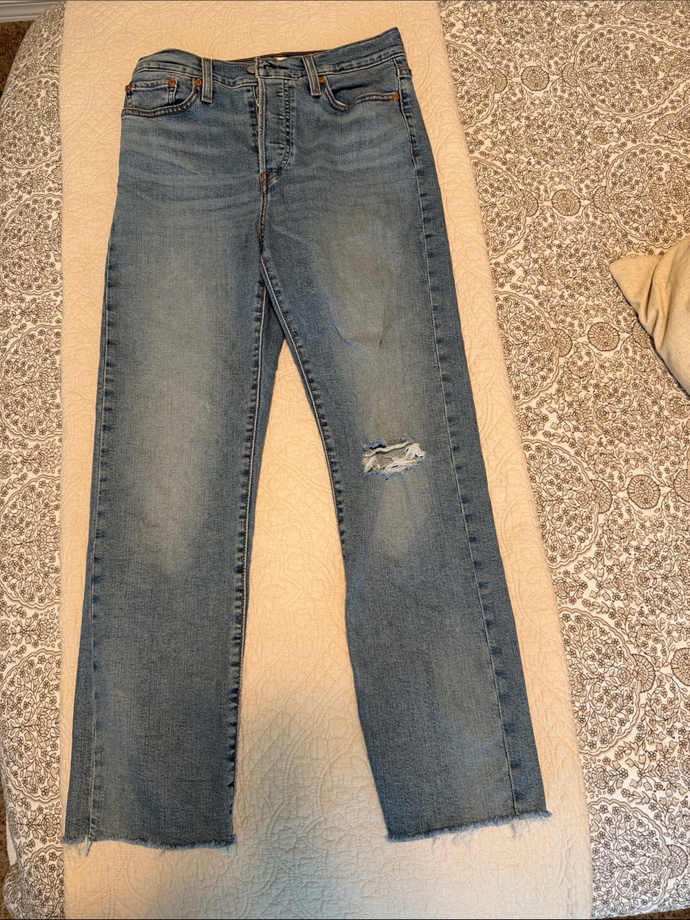 Levi's Medium Blue Straight-Leg Jeans with Knee Distress